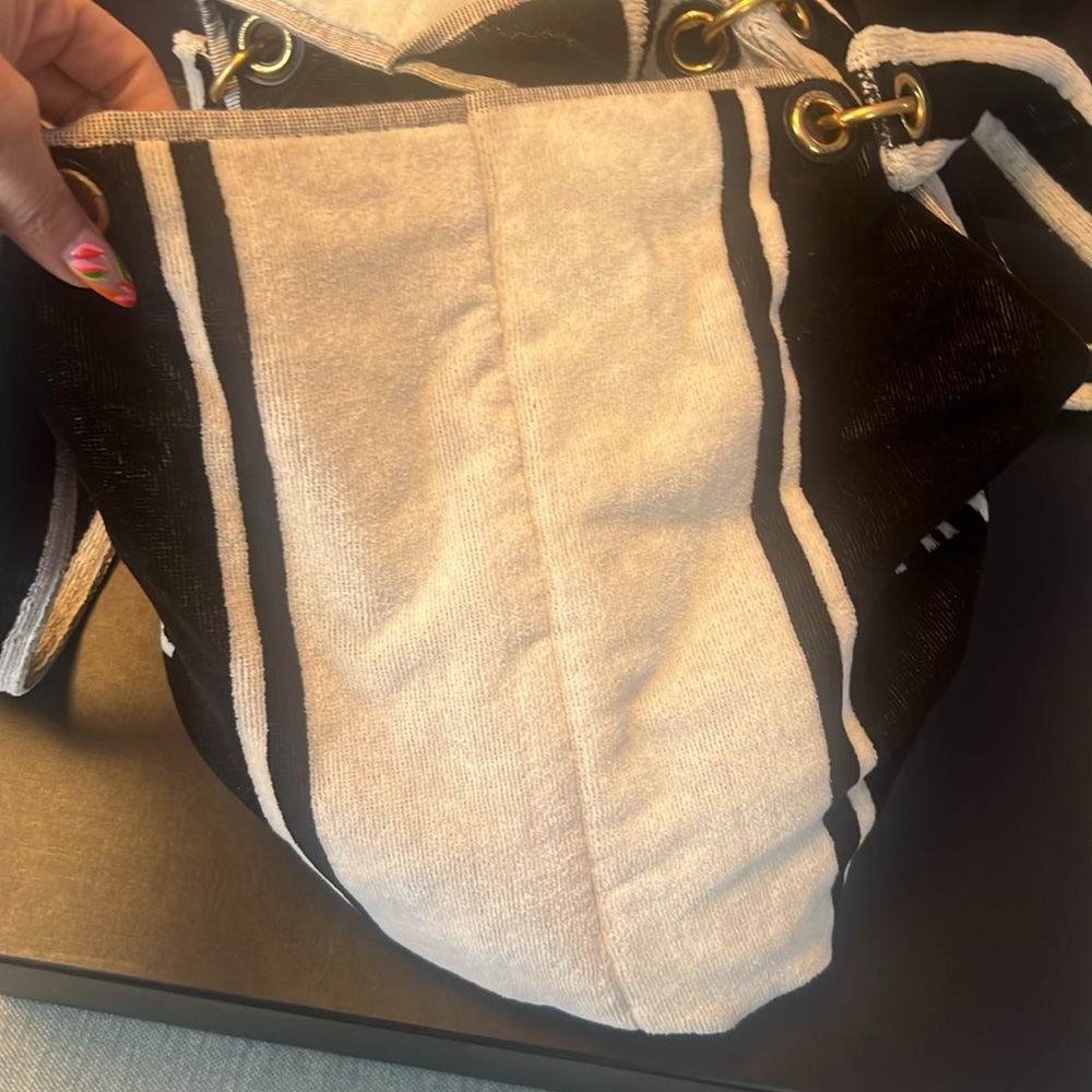 Saint Laurent Black and White Rive Gauche Towel Cabas in Terrycloth - Pre-loved - Picture 6 of 14